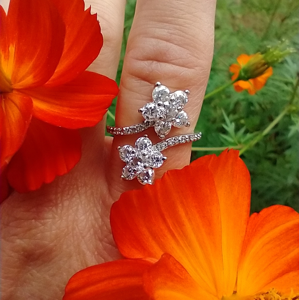 925 Silver Double Flower Ring
